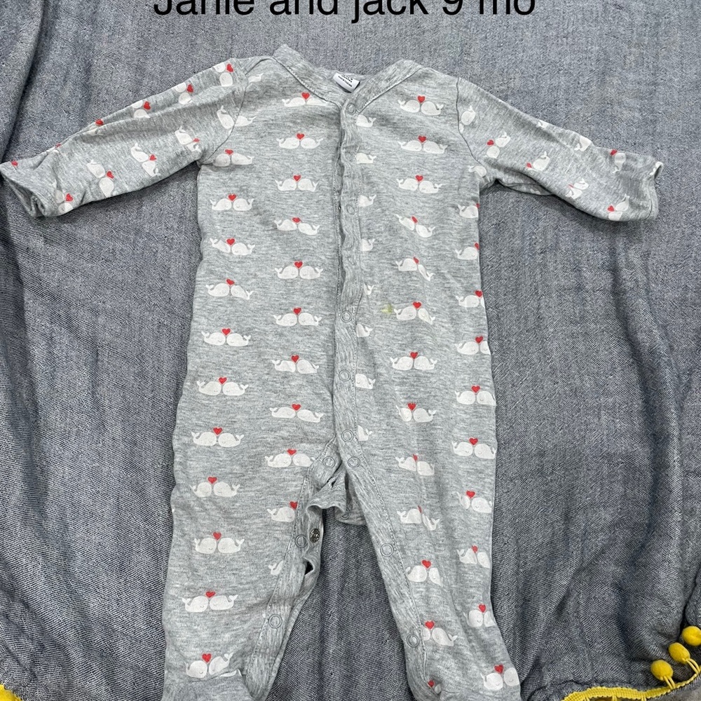 Janie and jack whale love heart onesie with footie